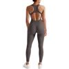 RXRXCOCO Tuta da donna a coste, senza maniche, lunga e aderente, senza schiena, imbottita, per lo sport, lo yoga, grigio., M