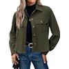 PADOLA Giacca Donna in Velluto a Coste Giubbotto Corto Camicia con Bottoni e Collo Casuale Manica Lunga per Primavera Autunno(M,Verde militare)