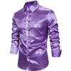 Generisch Camicia da uomo mimetica per uomo, camicia da ballo con glitter con stampa a caldo in seta camicie da uomo, Lilla, L