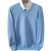 Fjnbbiot Maglione in Lana Merino da Uomo, con Scollo a V, Pullover Autunno Inverno, Colore Solido, Versatile, Basic, Azzurro, L