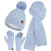 Bequemer Laden Donna Invernale Pon Pon Cappello Sciarpa Touch Screen Guanti Set con Fodera in Pile, Berretto in Maglia a Trecce Sciarpe Regalo