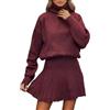 Générique Maglione da donna, abito in maglia, set di 2 pezzi, top e mini gonna a maglia, maglione autunno inverno elegante tunica chic vestito, maglioni casual a maniche lunghe, colletto alto e tinta unita