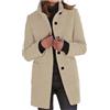 Generic Donna Autunno Inverno Vintage Monocromatico Bottoni Manica Lunga Colletto Alto Cappotto Di Lana Giacca Invernale Da Donna, beige., L