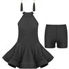 inhzoy Vestito da Ballo Latino Americano Bambina Ragazza Latin Dance Dress Abito da Danza Samba Tango Salsa + Pantaloncini + Orecchini con Nappe Ballroom Dancewear Performance Nero 7-8 Anni