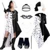 Kitimi Crudelia Demon Costume Donna, Cruella Costume Bambina con Maschera di Pizzo, Guanti Neri, Collana e Parrucca Crudelia Demon, per Carnevale, Halloween, Cosplay.