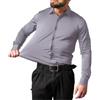 Generic Camicie casual da uomo, a maniche lunghe, elasticizzate, con abbottonatura integrale, a quattro lati, senza pieghe, grigio, 4XL
