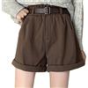 Xmiral Pantaloncini tascabili Morbidi Pantaloni Alti in Velluto a Coste da Donna Larghi con Vita Plissettata Casual Super Completo Maglietta E Pantaloncini