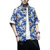 HongYunoH Camicie da Uomo con Stampa Drago Cinese Camicie di Lino con Fibbia a Disco di Moda Cinese Camicie Casual a Maniche Corte Rosso S
