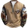 Generisch Maglione da uomo con stampa fotorealistica cervo - Maglia a maniche lunghe in stile caccia e outdoor, felpa con motivo naturale, Stil_x06 kaki, 3XL