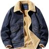 Generic Giacca in denim Sherpa da uomo, con collo in pelliccia sintetica, foderata pile, trapuntata, casual, elegante, jeans, blu navy, taglia 4XL