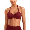 ZAAYO Reggiseno senza ferretto per donna, senza cuciture, scollatura profonda a V, push-up, imbottito, per palestra, yoga, top con spalline regolabili, rosso scarlatto, L