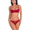 Bluewhalebaby - Set lingerie sexy da donna, confortevole, reggiseno push-up con ferretto e slip, in pizzo fine, con cintura a giarrettiera opzionale Rosso 3C
