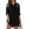 RITOSTA Copricostume Donna Mare Sexy Camicia in Cotone Camicione Estiva Abiti Lunghi Copribikini Vestiti Mare Corti Spiaggia Camicetta Costume da Bagno Bikini Cover Up Bluse per Spiaggia (Nero,L)
