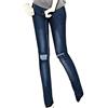 MERITEX Leggings Donna in Cotone Jeans Wash Vestibilita' Elastica E Confortevole - Cuciture Modello Jeans, Tasche Posteriori e Strappi alle Ginocchia. Disponibile nei Colori Bianco, Nero e Blu