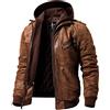 FLAVOR Giacca di Pelle Vera Uomo Moto Cappuccio Staccabile