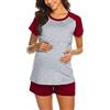 Generico Completo Allattamento Donna Estivo 2 Pezzi con Magliette Allattamento a Maniche Corte e Pantaloncini Camicia da Notte Parto Ospedale Comode Abiti Casual Casa per Gravidanza e Cura Postnatale,Rosso,S