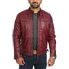 House Of Leather Attrezzato Biker Giacca di Pelle Uomo Borgogna Collare in Piedi Zip Up Casuale Cappotto - Bowie