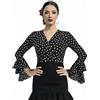 AMARU SANCHESU Bolero Torera Top Incrociato Flamenco In Tessuto Elastico A Maniche Lunghe Con Due Volant, M