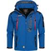Geographical Norway Techno Men Distribrands - Giacca Softshell impermeabile da uomo - Giacca con cappuccio traspirante all'aperto - Giacca invernale tattica antivento (Blu Reale/Rosso 3XL)