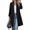 Generic Giacche da donna autunno inverno misto lana cammello cappotto medio-lungo giacca doppiopetto con revers a lancia