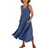 Mjjsk Vestito estivo da bambina, senza maniche, in cotone e lino, traspirante, morbido e confortevole, maxi prendisole con tasche