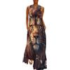 Generic Abito lungo senza maniche da donna, con animali selvatici, leone e fiori, stile casual, Stile:, XL
