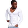 Zbrandy Camicie da uomo con scollo a V profondo a maniche lunghe T-shirt elasticizzate con scollo basso Magliette sottocamicie Tees, bianco, M