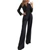 Generic Completo Elegante Donna Matrimonio Lungo Jumpsuit Elegante Maniche Lunghe Tuta Monocromatica Scollo a V Playsuit con Gamba Larga Completo Business Tuta Overall Nero L