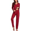 Generic Pigiama a Maniche Lunghe in Cotone con Bottoni a Maniche Lunghe da Donna in Colore Set da Pigiama Slim per la casa Pigiama Donna Estivo Allattamento Pigiama Morbido (Red, L)