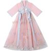 Generic Ragazze Cymbidium Stampato Saree Chiffon Ricamo Abiti Cinesi Tradizionali Capodanno Abiti Bambino Manica Media Balletto Abito Primavera Autunno, rosa, 7-8 Anni