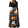 VPQILH Vestito Halloween Donna con Zucca Fantasma Stampa Abito Halloween Girocollo Vestiti Patchwork Vestito Medievale Abbigliamento Maniche Lunghe Rockabilly Midi Abito Party Abiti da Cocktail Sera