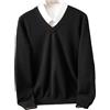 Fjnbbiot Maglione in Lana Merino da Uomo, con Scollo a V, Pullover Autunno Inverno, Colore Solido, Maglione Basic Versatile, Nero , XXL