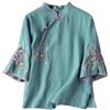 YONGHONGKEJI Camicia Donna Camicie da Donna Camicette A Maniche 3/4, Camicette con Bottoni A Forma di Rana in Stile Cinese, Camicette con Colletto Alto, Camicia Etnica in Cotone e Lino, Traspirante,