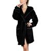 IQYU Accappatoio da donna corto e soffice con cappuccio in cotone - vestaglia da donna in spugna di cotone corto accappatoio invernale per sauna kimono accappatoio da viaggio, Nero , S