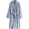 Generisch Accappatoio lungo da donna in tessuto di spugna a righe - Vestaglia morbida con collo sciallato e cintura | Accappatoio assorbente per spa e benessere, Stil_E01 Blu, M