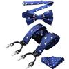 HISDERN Bretelle Uomo Blu Papillon Set Bretelle natalizie Fazzoletto da taschino Regolabile a forma di Y con clip robuste e divertenti motivi di Babbo Natale
