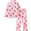 Ewbob Pigiama Ragazza Maniche Lunghe, Due Pezzi di Pigiama di Seta Autunno Inverno, Regalo per Bambini da 5 a 14 anni-005-Pink Strawberry-13-14a