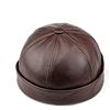 Qklovni Cuffia in vera pelle, berretto da marinaio, stile retrò, con risvolto arrotolato, Marrone, XL
