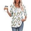 MOLERANI Maglie a Maniche 3/4 da Donna, Bluse con Collo Rotondo, Casual e Ampie per L'Estate, Camicia con Pieghe Frontali Foglie Blu E Gialle L