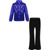 inlzdz Completi Hip Hop Jazz per Bambini Paillettes Button Down Camicia da Danza Classica T-Shirt + Pantalone per Ballo da Sala Danza Standard Latino Americano