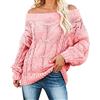 Generic Maglione con spalle scoperte a maniche lunghe taglie forti maglioni rosa per le donne UK Plus Size maglione allentato maglione casual morbido maglione leggero tunica camicia a maniche lunghe maglioni