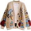 Leyoutx Cardigan lavorato a maglia da donna con ricamo a maglia a maglia con motivo di anatra in stile cartone animato con bottoni
