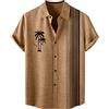 Generic Maglietta hawaiana da uomo casual hawaiana palma tropicale camicia da crociera con bottoni a maniche corte estiva bowling caraibico divertente cubana spiaggia crociera camicie anni '80 camicia grafica