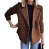 Yancremio Blazer da Donna con Risvolto e Maniche Patchwork in Maglia Blazer Doppiopetto Elegante alla Moda Giacca Casual da Lavoro Tinta Unita Primaverile e Autunnale (Marrone,XL)