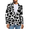 Psaytomey - Blazer da uomo, con bottone singolo, risvolto dentellato, stile casual, per affari, giacca da abito, cappotto sportivo, slim fit, taglia più, Mucca, 5XL