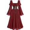 Generisch Abito Medievale da Donna Lungo, Stile Vintage con Maniche a Tromba, Abito da Laccetto, Scollo Quadrato, Corsetto, Abito Monocromatico, Eleganza, Abito da Sera, Rinascimento, Abito alla Moda