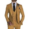 ZDJSWJ Abito elegante 3 pezzi per Uomo Completo da Ballo di Matrimonio a Doppio Petto 1 Bottone Giacca Gilet Pantaloni Completo Formale, marrone chiaro, XS