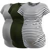 Smallshow Donne maternità Abbigliamento Top Camicia Abbigliamento Gravidanza 3-Pack Army Green-Light Grey-White Stripe Large