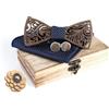 Cyriacus Set di Papillon in Legno, contiene Papillon e Gemelli, Sciarpa Quadrata (3PCS/4PCS), Design unico traforato, Adatto per l'uso in più scene