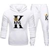 tinetill King Queen Maglione Tuta Sportiva 2 Pezzi Felpa con Cappuccio Coppia Tuta da Jogging Tuta per Il Tempo Libero Felpa con Cappuccio e Pantaloni Set per Coppie